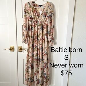 Baltic Born Long Sleeve Floral Maxi Dress - Cream and Pink